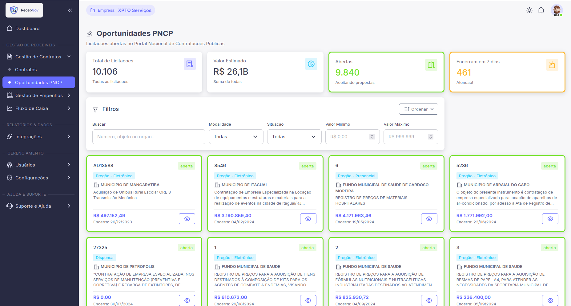 RecebGov Oportunidades PNCP